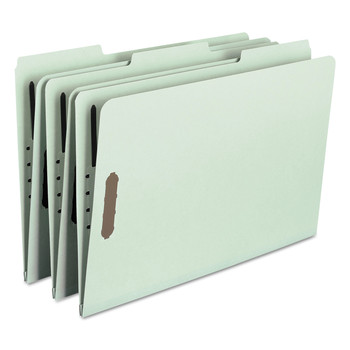 Smead 20003 1 in. Expansion 2 Fasteners Legal Size Recycled Pressboard Fastener Folders - Gray-Green Exterior (25/Box)