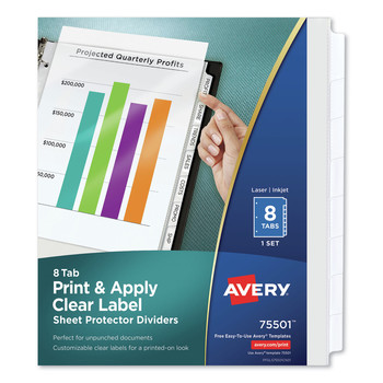DIVIDERS AND TABS | Avery 75501 11 in. x 8.5 in. 8-Tab Print and Apply Index Maker Clear Label Sheet Protector Dividers with White Tabs - Clear (1-Set)