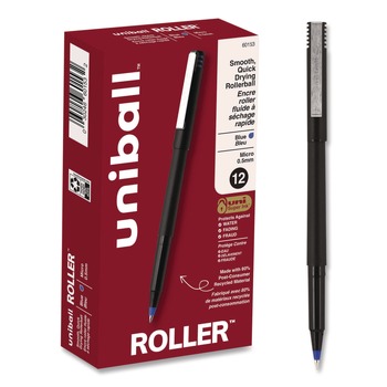 uni-ball 60153 0.5 mm Stick Roller Ball Pen - Blue Ink/Black/Blue Barrel/Extra-Fine (1-Dozen)