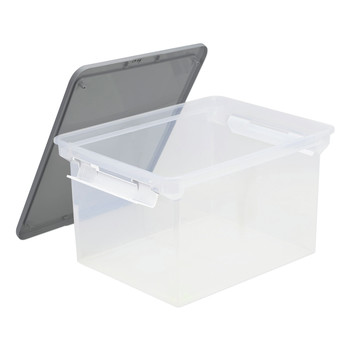 FILING AND FOLDERS | Storex 61530U01C 18.5 in. x 14.25 in. x 10.88 in. Portable Letter/Legal File Tote with Locking Handles - Clear/Silver
