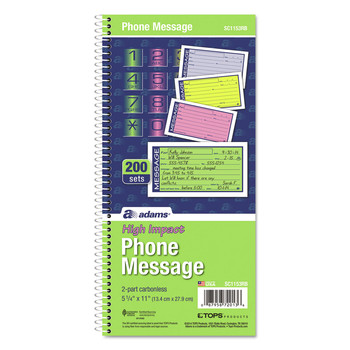 Adams SC1153RB 4.75 x 2.75 Two-Part Carbonless Wirebound Telephone Book with Multicolored Messages, 200 Forms Total