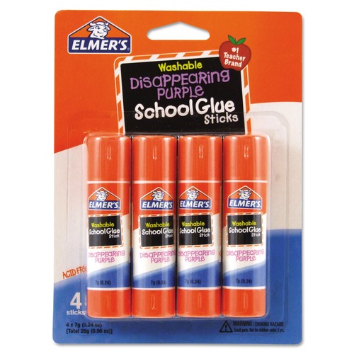 Adhesives & Glues | Elmer's E543 0.24 oz. Washable School Glue Sticks - Applies Purple, Dries Clear (4/Pack) image number 0