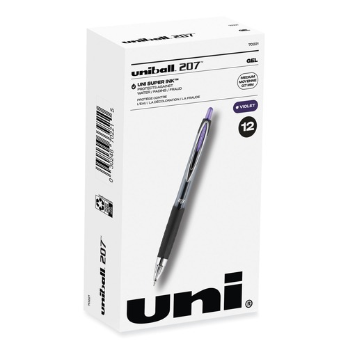 Pens | uni-ball 70221 Signo 207 0.7 mm Retractable Gel Pen - Violet Ink/Smoke/Black/Violet Barrel/Medium (1-Dozen) image number 0