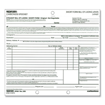 Rediform 6P695 7 in. x 8.5 in. Short Form Three-Part Carbonless Speediset Bill of Lading (50/Pack)