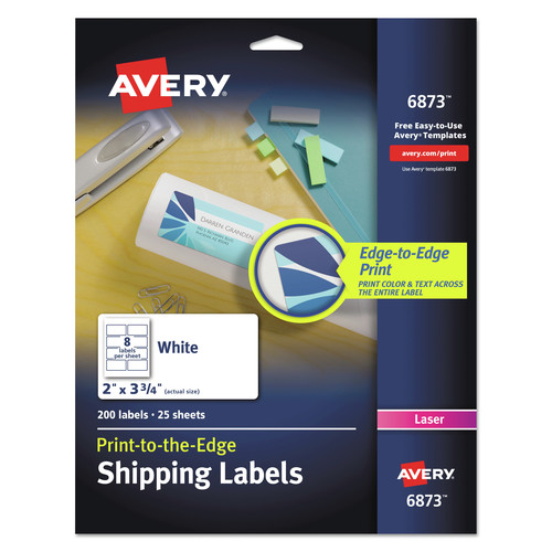 Labels | Avery 06873 2 in. x 3.75 in. Vibrant Laser Color-Print Labels with Sure Feed - White (200/Pack) image number 0