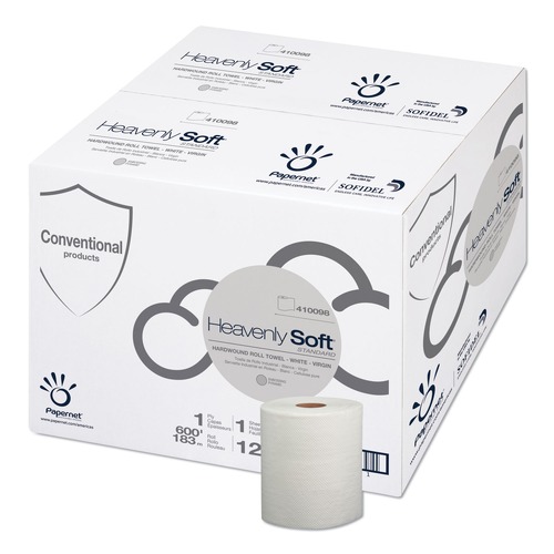Paper Towels and Napkins | Papernet 410098 1-Ply 7.8 in. x 600 ft. Heavenly Soft Standard Hardwound Roll Towel - White (12/Carton) image number 0
