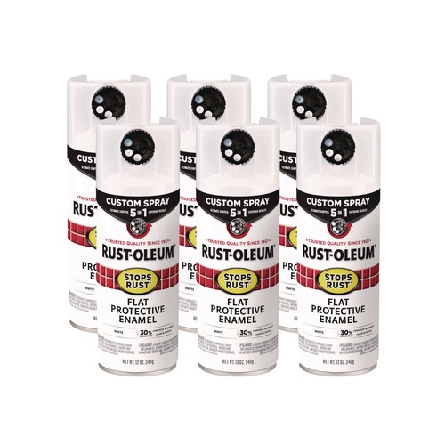 Painting | Rust-Oleum 376856 Stops Rust 5-in-1 Spray Paint, Flat White, 12 oz Aerosol Can, 6/Carton image number 0