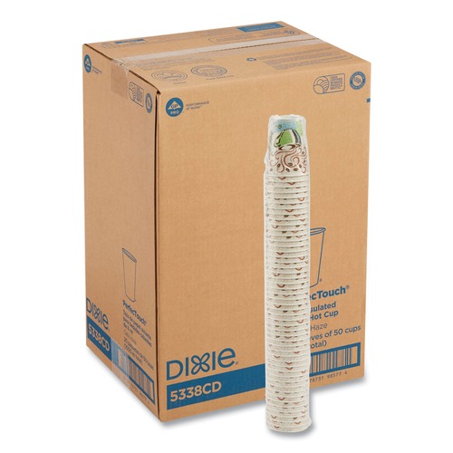  | Dixie 5338CD PerfecTouch 8 oz.Paper Hot Cups - Coffee Haze Design (50/Sleeve, 20 Sleeves/Carton) image number 0