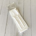 Cutlery | Boardwalk BWK4COMBOKITPP 4-Piece Mediumweight Polypropylene Plastic Fork/Knife/Napkin/Spoon Cutlery Kit - White (250/Carton) image number 5