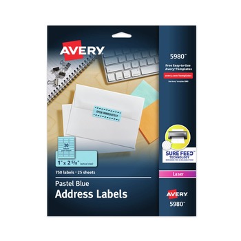 Avery 05980 1 in. x 2.63 in. High-Visibility Permanent Laser ID Labels - Pastel Blue (750/Pack)