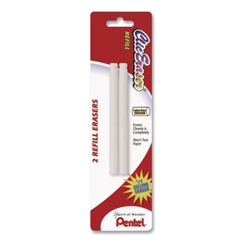 ERASERS AND CORRECTION SUPPLIES | Pentel ZER-2 Clic Eraser Refills for Pentel Clic Erasers - Cylindrical Rod White (2/Pack)