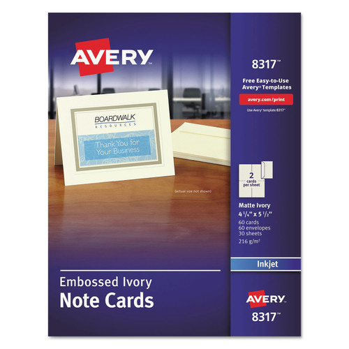 Envelopes & Mailers | Avery 08317 4.25 x 5.5 Inkjet Note Cards with Matching Envelopes - Embossed Matte Ivory (60/Box) image number 0