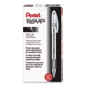 PRODUCTS | Pentel BK91-A Stick Medium 1 mm R.S.V.P. Ballpoint Pen - Black Ink, Clear/Black Barrel (1-Dozen)