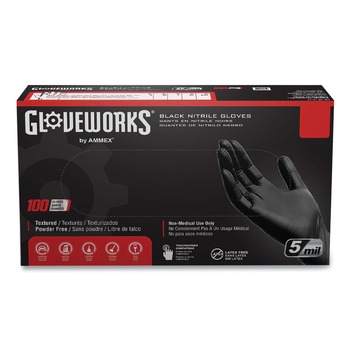 Ammex GPNB44100 9.5 in. Long 5 mil Powder-Free Industrial Nitrile Gloves - Medium/Black (1000/Carton)
