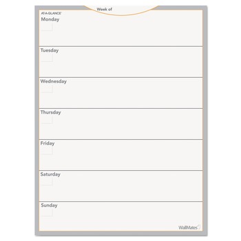 AT-A-GLANCE AW503028 18 in. x 24 in. Undated WallMates Self-Adhesive Dry Erase Monthly Planning Surfaces - White/Gray/Orange Sheets