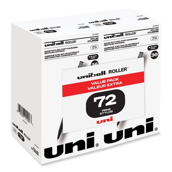 uni-ball 2013565 0.5 mm Stick Roller Ball Pen - Black Ink/Black Barrel/Extra-Fine (72/Pack)