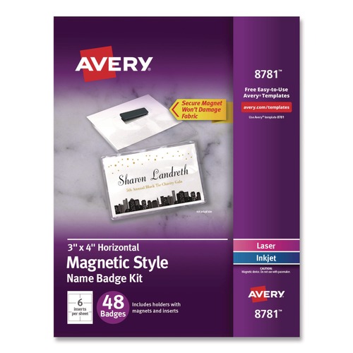 Back to School Sale | Avery 08781 4 in. x 3 in. Horizontal Magnetic Style Name Badge Kit - White (48/Pack) image number 0