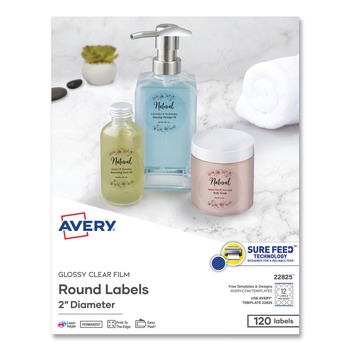 Avery 22825 2 in. Diameter Print-to-the Edge Labels with Sure Feed and Easy Peel - Round Glossy Clear (120/Pack)