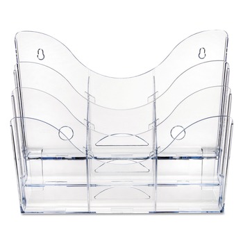 Deflecto 47631 14 in. x 3.5 in. x 11.5 in. 3-Tier Document Organizer with 6 Removable Dividers - Clear