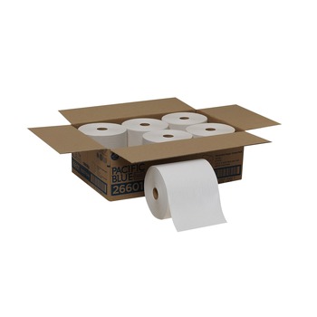 PAPER AND DISPENSERS | Georgia Pacific Professional 26601 7.88 in. x 800 ft. 1-Ply Pacific Blue Basic Nonperforated Paper Towel Rolls - White (6 Rolls/Carton)