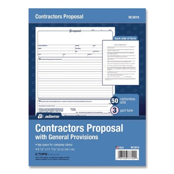 PRODUCTS | Adams NC3819 8.5 x 11.44 Three-Part Carbonless Contractor Proposal Form (50/Pack)