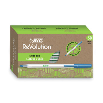 PENS | BIC GSME509BE Ecolutions Round Stic Medium 1 mm. Stick Ballpoint Pen Value Pack - Blue Ink/Clear Barrel (50/Pack)