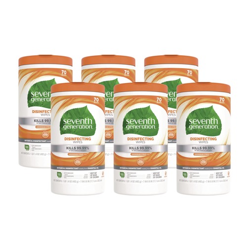All-Purpose Cleaners | Seventh Generation SEV 22813 70-Count 7 in. x 8 in. Botanical Disinfecting Wipes - Lemongrass Citrus (6/Carton) image number 0