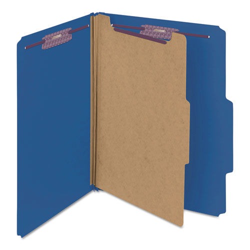 File Folders | Smead 13732 4-Section Pressboard Top Tab Classification Folders with 4 SafeSHIELD Fasteners - Letter Size/Dark Blue (10/Box) image number 0