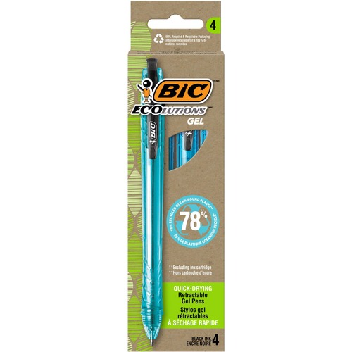 Back to School Sale | BIC RGLE4 BLK Ecolutions Medium 1 mm Gel Pen - Black Ink/Blue Barrel (4/Pack) image number 0