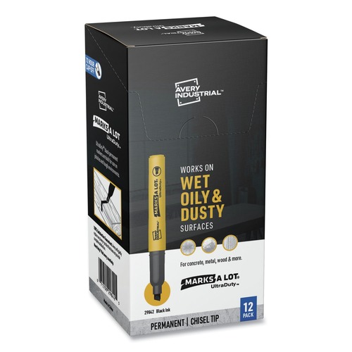 Permanent Markers | Avery 29842 Medium Chisel Tip MARKS A LOT UltraDuty Permanent Markers - Black (12/Box) image number 0