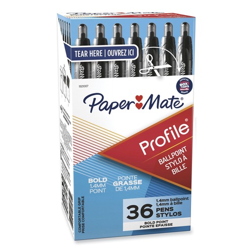 Pens | Paper Mate 1921067 Profile Bold 1.4 millimeter Retractable Ballpoint Pen Value Pack - Black Ink/Translucent Black Barrel (36/Box) image number 0