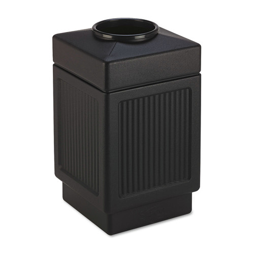 Trash & Waste Bins | Safco 9475BL Top-Open 38 Gallon Polyethylene Canmeleon Recessed Panel Receptacles - Black image number 0