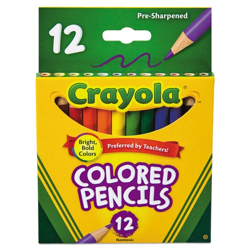 Pencils | Crayola 684112 3.3 mm 2B Short-Length Colored Pencil Set - Assorted Lead and Barrel Colors (12/Set) image number 0