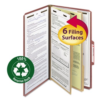 Smead 19023 2 in. Expansion Recycled Pressboard Classification Folders - Red Exterior/Legal Size (10/Box)