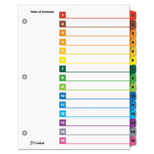 Binders | Cardinal 61518 11 x 8.5 OneStep Printable Table of Contents and 1 to 15 Dividers - White/Assorted Tabs (15/Set) image number 0