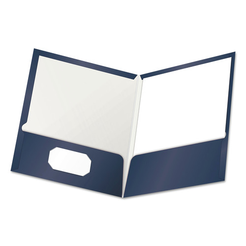 File Folders | Oxford 51743 100-Sheet Capacity 11 in. x 8.5 in. High Gloss Laminated Paperboard Folder - Navy (25/Box) image number 0