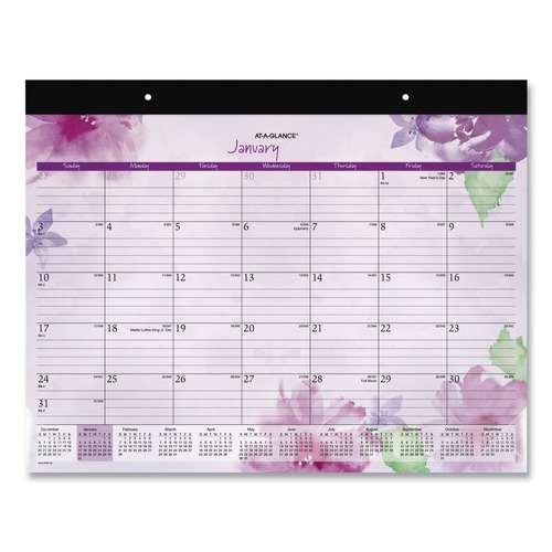 Bulletin Boards | AT-A-GLANCE SK38-704 12 Month: Jan 2026 to Dec 2026 21.75 in. x 17 in. Floral Artwork Beautiful Day Desk Pad Calendar - Assorted Color Sheets, Black Binding image number 0
