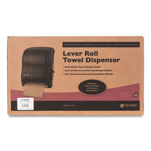 Just Launched | San Jamar T1100TBK 12.94 in. x 9.25 in. x 16.5 in. Lever Roll Classic Towel Dispenser - Transparent Black Pearl image number 0