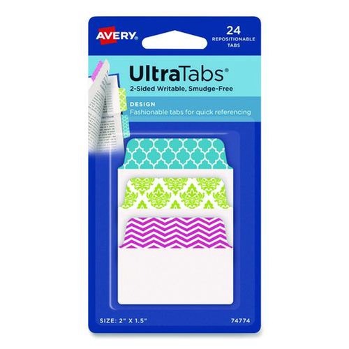 Dividers & Tabs | Avery 74774 2 in. x 1.5 in. 1/5-Cut Ultra Tabs Repositionable Tabs - Assorted Colors (24/Set) image number 0