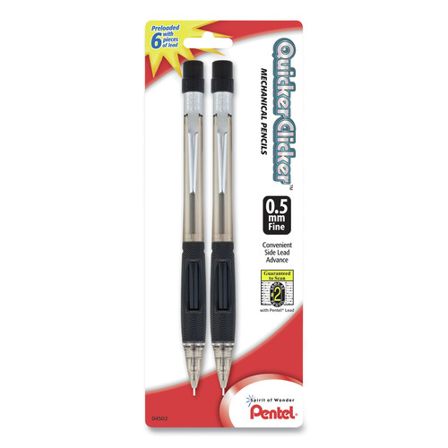 Pens | Pentel PD345BP2K6 0.5 mm HB (#2) Quicker Clicker Mechanical Pencil - Black Lead, Smoke/Black Barrel (2/Pack) image number 0