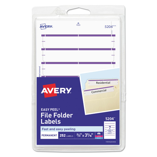 Dividers & Tabs | Avery 05204 0.69 x 3.44 Permanent File Folder Labels - White (252/Pack) image number 0