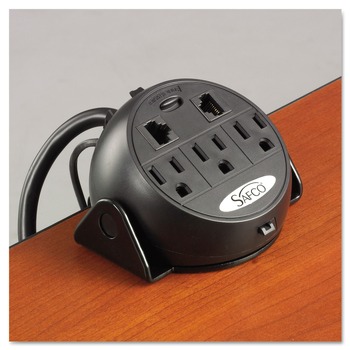 OFFICE ELECTRONICS AND BATTERIES | Safco 2059BL 8 ft. Cord 2 RJ-45 Ports 3 Outlets Power Module - Black