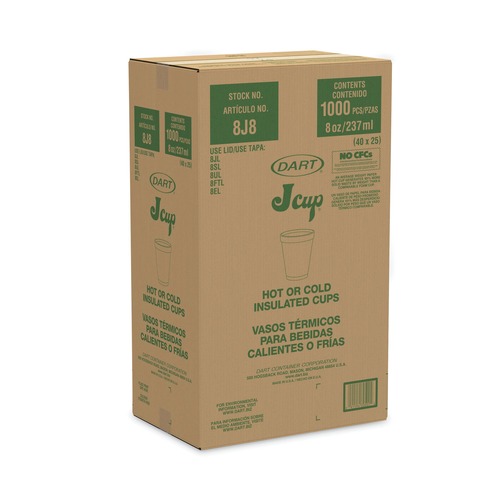 Just Launched | Dart 8J8 8 oz. Foam Drink Cups - White (25/bag, 40 Bags/Carton) image number 0