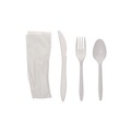 Cutlery | Pactiv Corp. FKFSKWNCH Individually Wrapped Mediumweight Plastic Fieldware Cutlery Fork/Knife/Napkin/Spoon Kit - White (250/Carton) image number 1