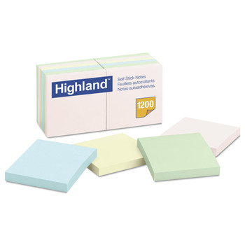 OFFICE AND OFFICE SUPPLIES | Highland 6549A 3 in. x 3 in. Self-Stick Notes - Assorted Pastel Colors (12 Pads/Pack)