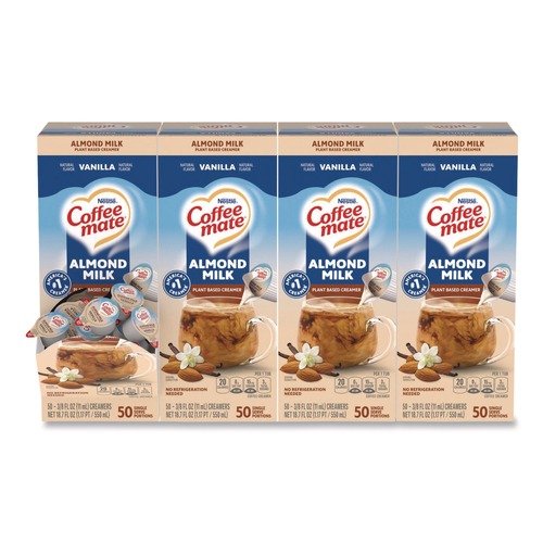 Condiments | Coffee-Mate 12461537 0.38 oz Mini Cups Plant-Based Almond Milk Non-Dairy Liquid Creamer Singles - Natural Vanilla (200/Carton) image number 0