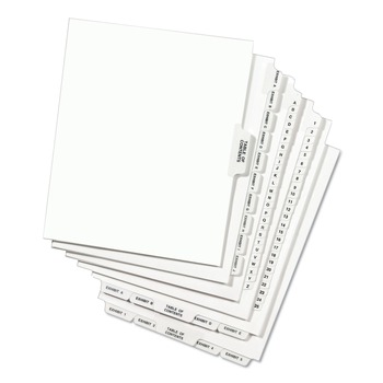 Avery 01404 11 in. x 8.5 in. 26-Tab D Avery Style Preprinted Legal Exhibit Side Tab Index Dividers - White (25/Pack)