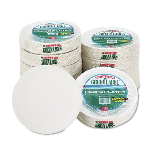 Bowls and Plates | AJM Packaging Corporation 10100 9 in. Diameter Paper Plates - White (100/Pack, 10 Packs/Carton) image number 0