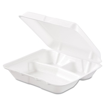 Dart 80HT3R 3-Compartment 7.5 in. x 8 in. x 2.3 in. Foam Hinged Lid Containers - White (200/Carton)
