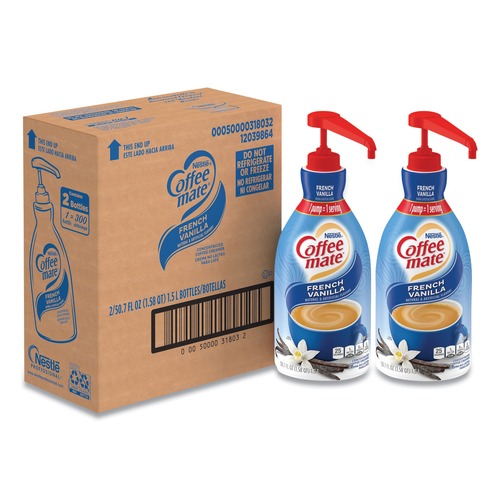  | Coffee-Mate 12039864 1.5 Liter Liquid Coffee Creamer Pump Bottle - French Vanilla (2/Carton) image number 0